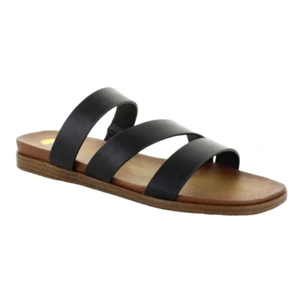 MAUI ISLANDS Women’s KONA Black Strappy Low Wedge Slide Sandals 9